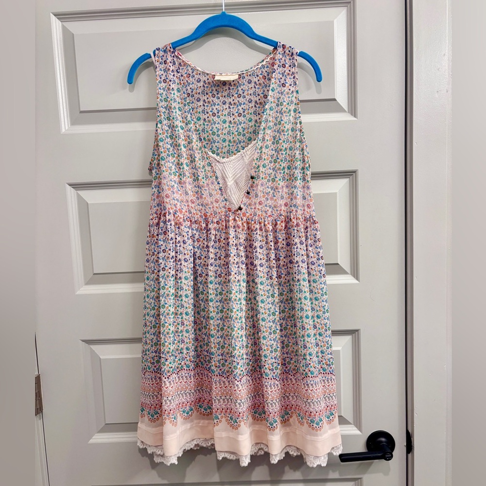 Anthropologie Maeve Dress Floral Flower Pattern Multicolor Pink Print Boho Lace